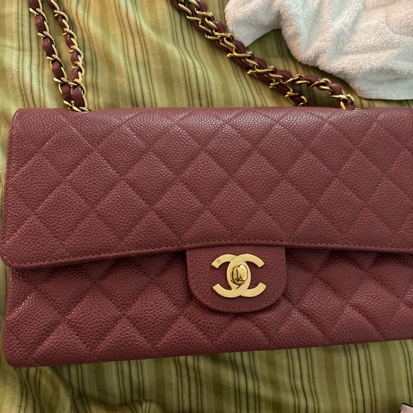 CHANEL Handbags - Chanel Quilted Maroon Leather Shoulder Bag